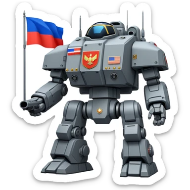 Colossal Russian space dreadnought with flag insignia and weapon arrays sticker