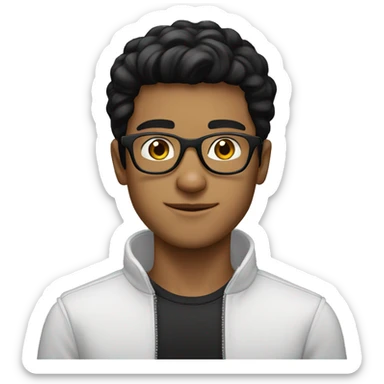 young man tanned whit black hair straight whit circular glasses sticker