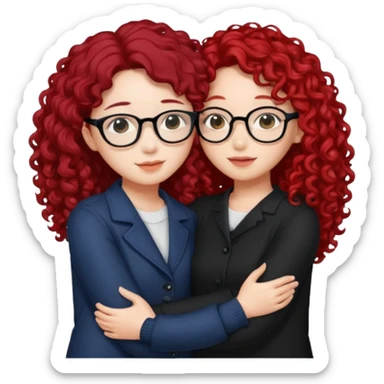 une star de Kpop asiatique avec les cheveux noir  qui fait un câlin a une fille qui a des lunette et des cheveux rouge et bouclé  sticker