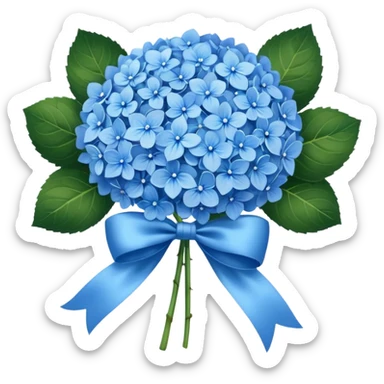 Bouquet of blue hydrangeas with a white bow around them sticker