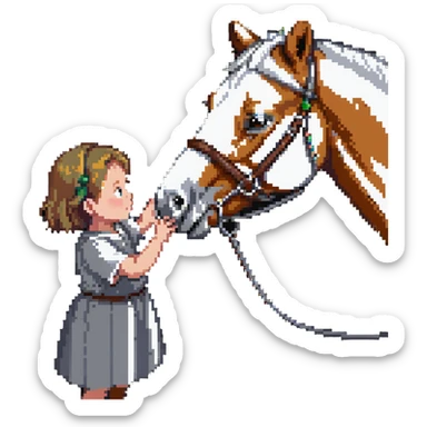child petting a horse sticker