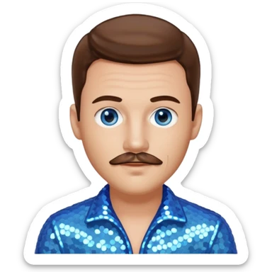 Benson Boone (b.2002), Pop Singer with blue eyes, brown hair and thin mustache, icy blue sequin outfit sticker
