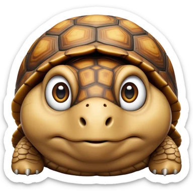 cinematic-tortoise-realistic--emoji,-sturdy-domed-shell-in-rich-earthy-tones,,-wrinkled-wise-face-peering-ahead-with-calm-determination,-cute large-eyes-reflecting-centuries of wisdom, zoomed into its face sticker
