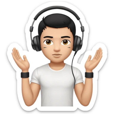 a pretty bratz fair indian boy with black hair. lean but muscled, wearing a white tshirt. headphones on sticker