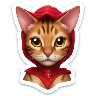 Bengal cat dressed like the scarlet witch with the scarlet witches red headpiece on sticker