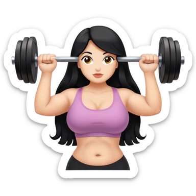 Curvy girl with long hair lifting weights  sticker