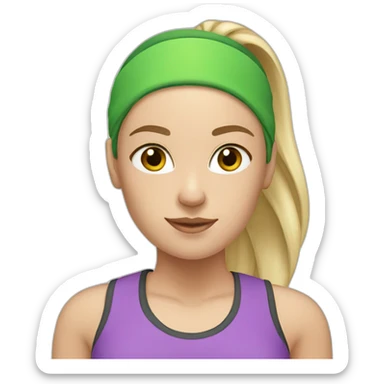 White Female fitness instructor with a green headband and pony tail sticker