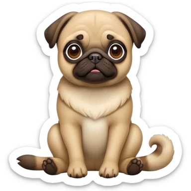 cinematic-[pug]-realistic-full-body-sitting-emoji,-tail-resting-loosely-beside-its-paws,-head-tilted-dramatically, -sleek-[fawn]-fur,-simplified-yet-realistic-focused-features,-highly-detailed,-glowing-with-an-almost-sarcastic-glow sticker