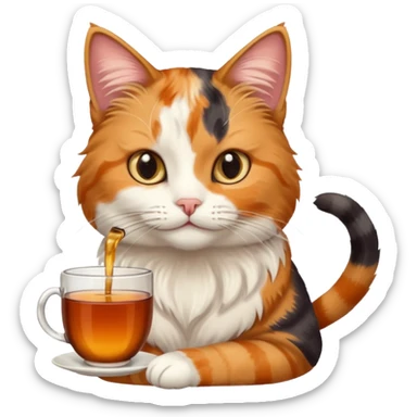 Çay içen kedi sticker