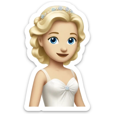 Beautiful blond girl with blue eyes and bowed wedding dress from height  sticker