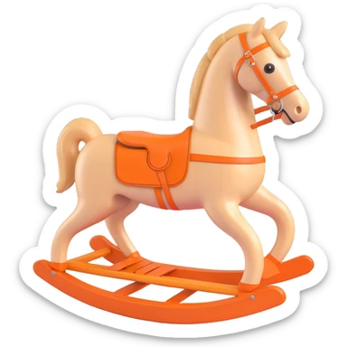 rocking horse, 3D style, beech wood with smooth finish, Hermès orange detail, minimal design, no text sticker