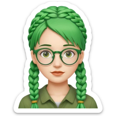 woman with green hairs, braids and  rectangle spectacle, big visible braids and unique face shape sticker
