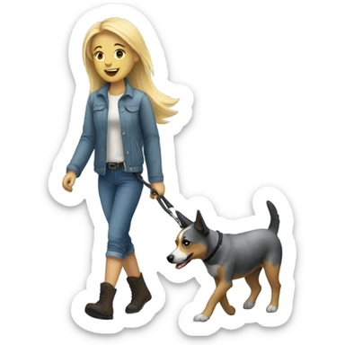 Blonde girl walking a blue heeler sticker
