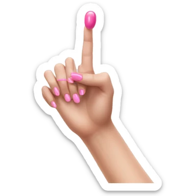 White girl hand with pink nails holding a pink gum sticker