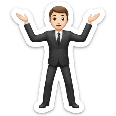 Man in a suit showing width with arms spread sticker