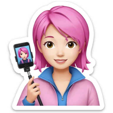 asian influencer pink hair selfie stick sticker