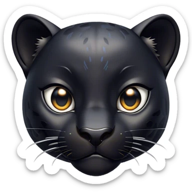 Cinematic Cute Panther Portrait Emoji, Head tilted playfully and inquisitively, with a smooth, streamlined form accentuated by a subtle sheen and round, sparkling eyes filled with charm, Simplified yet irresistibly adorable features, highly detailed, glowing with a warm, inviting glow, high shine, affectionate and lively, stylized with a touch of whimsical mystery, bright and endearing, soft glowing outline, capturing the essence of a mischievous yet loving panther that seems as if it could pounce out of the screen into your arms! sticker