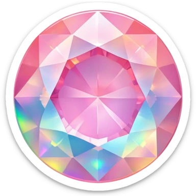 round cut pink opal gemstone with brilliant faceting and holographic rainbow fire within sticker