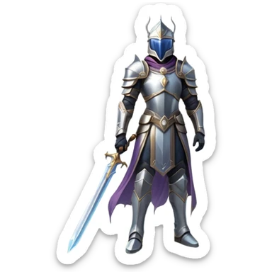 An icon featuring a hero with a closed visor, standing in a majestic, mystical landscape, inspired by RPGs like Elden Ring. The design includes a stunning, ethereal background with towering castles and distant mountains, symbolizing the adventure and mystery. Transparent background sticker