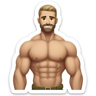 White skin, Shirtless, brown hairy chest, Bodybuilder, biceps, military haircut sticker