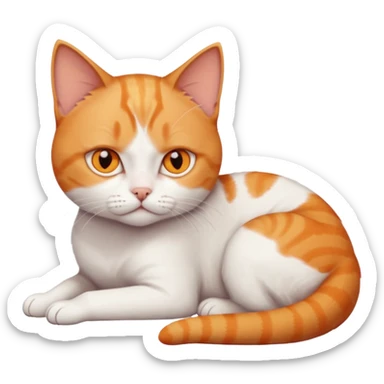 full body frowning tiny short hair ginger and white cat with orange eyes lying down sticker