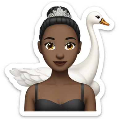 Ballerina with swan dress, white skin, black hair sticker