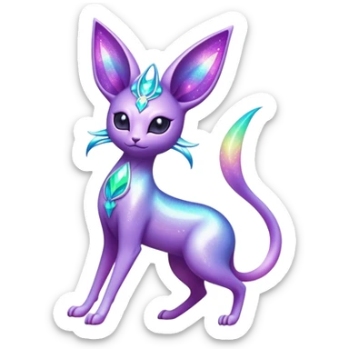 Shiny Exotic Tropical Colorful Neon-colored Glittery Ethereal Sparkly Espeon-Amaura-Aurorus-Fakémon-hybrid-creature (full body)  sticker