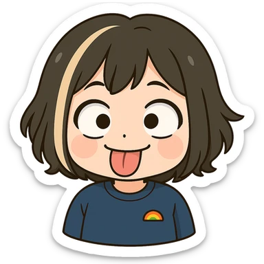 Edit this exact chibi girl in the same anime chibi style, keeping the same face, hair, and outfit. Remove the tears and add a silly playful expression with crossed eyes and tongue sticking out. Transparent background, sized for Twitch emoji use. sticker