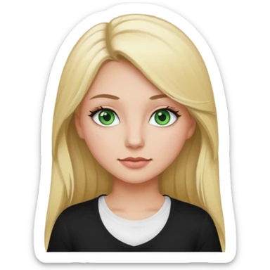 Un fille blonde au yeux vert je veut du mascara sur mais sil je veux un t-shirt blanc moulant et je veux un pantalon noir et les cheveux longs  sticker