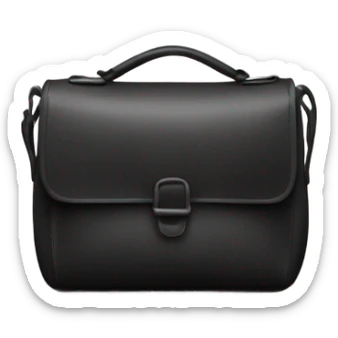 Black men’s messenger bag emoji, minimalist style, simple rectangular shape, adjustable strap, no details or logos, transparent background. sticker