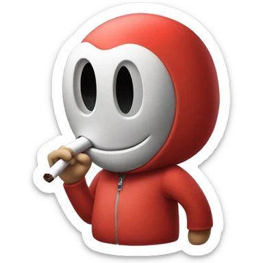 shy guy from mario with a rolled cigarette in his mouth sticker