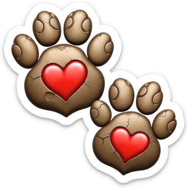 a pair of large puppy paw prints with a red heart above them sticker