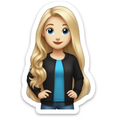 blonde girl with long hair , blue eyes , a black longsleeve that says ,,lilli‘‘ , a hamster on her shoulder sticker