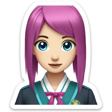 girl, cyan & magenta hair, japanese uniform, blue eyes, anime sticker