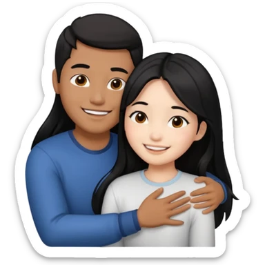 Asian guy with brown skin, short black hair, and a Asian girl with white skin and long black hair hugging  sticker
