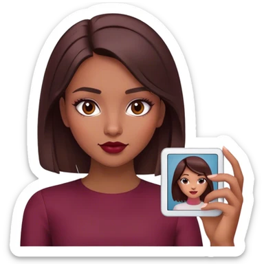 A brunette girl with a square hairstyle , selfie burgundy sticker