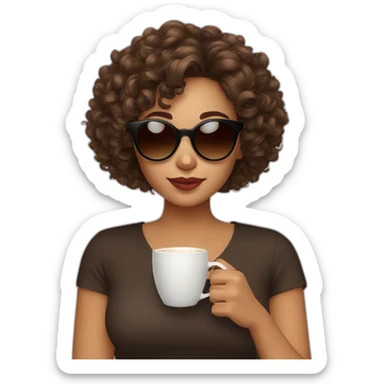 woman with curly short hair brown light skin and round sunglasses drinking tea sticker