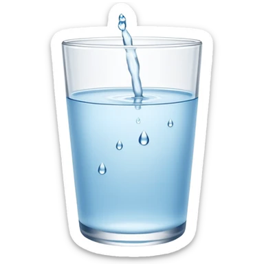 “A clear glass filled with clean drinking water, small water droplets on the outside, placed on a white table, minimal and fresh look” sticker