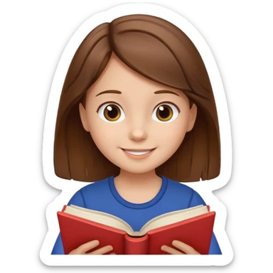 Niña pequeña de cabello castaño leyendo un libro feliz sticker