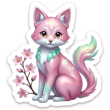 Multicolored sparkly shiny ethereal pastel iridescent light pale cute adorable pretty feminine elegant realistic floral exotic marble-Sakura-Falvie-Fionbri-fursona, full body sticker