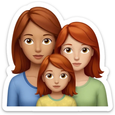 Brunette mom with two twins, one redhead girl and one brunette girl sticker