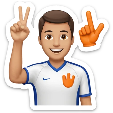 A cheerful man in a team jersey, waving a giant foam finger high with an excited grin. sticker