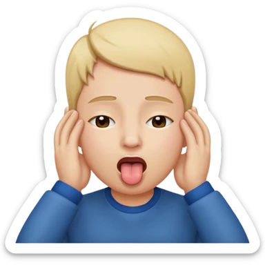 sticking out tongue with eyes close and hand over ears sticker