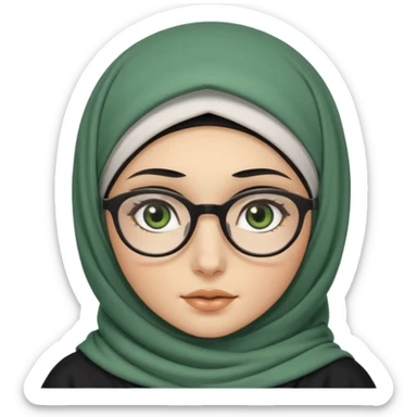 White hijabi girl with black eyes and black long hair white girl and black eyes wearing glasses and a white skin girl with curly honey hair and green eyes sticker