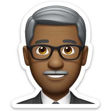 Denzel washington with small round face and suit and glasses and buzz cut and small black eyes and small gray beard and small black eyes and wrinkled forehead sticker
