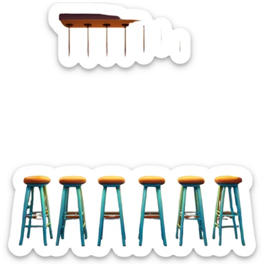 A 3D cartoon bar interior with a counter, glowing shelves of colorful bottles, tall stools, and hanging lights, warm ambient lighting, realistic reflections, Memoji-style. sticker