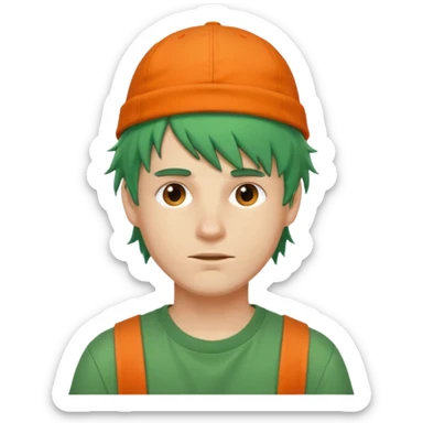 white guy, messy green hair, orange backwards hat, street fashion sticker