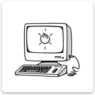 Pixel art style old Macintosh computer, simple monochrome linework sticker