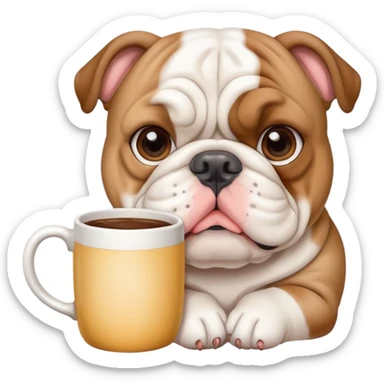 cute English bulldog holding a mug sticker
