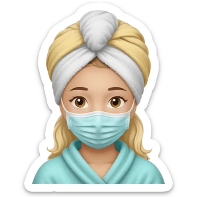 Face cleanser girl with mask and towel on her hair sticker
